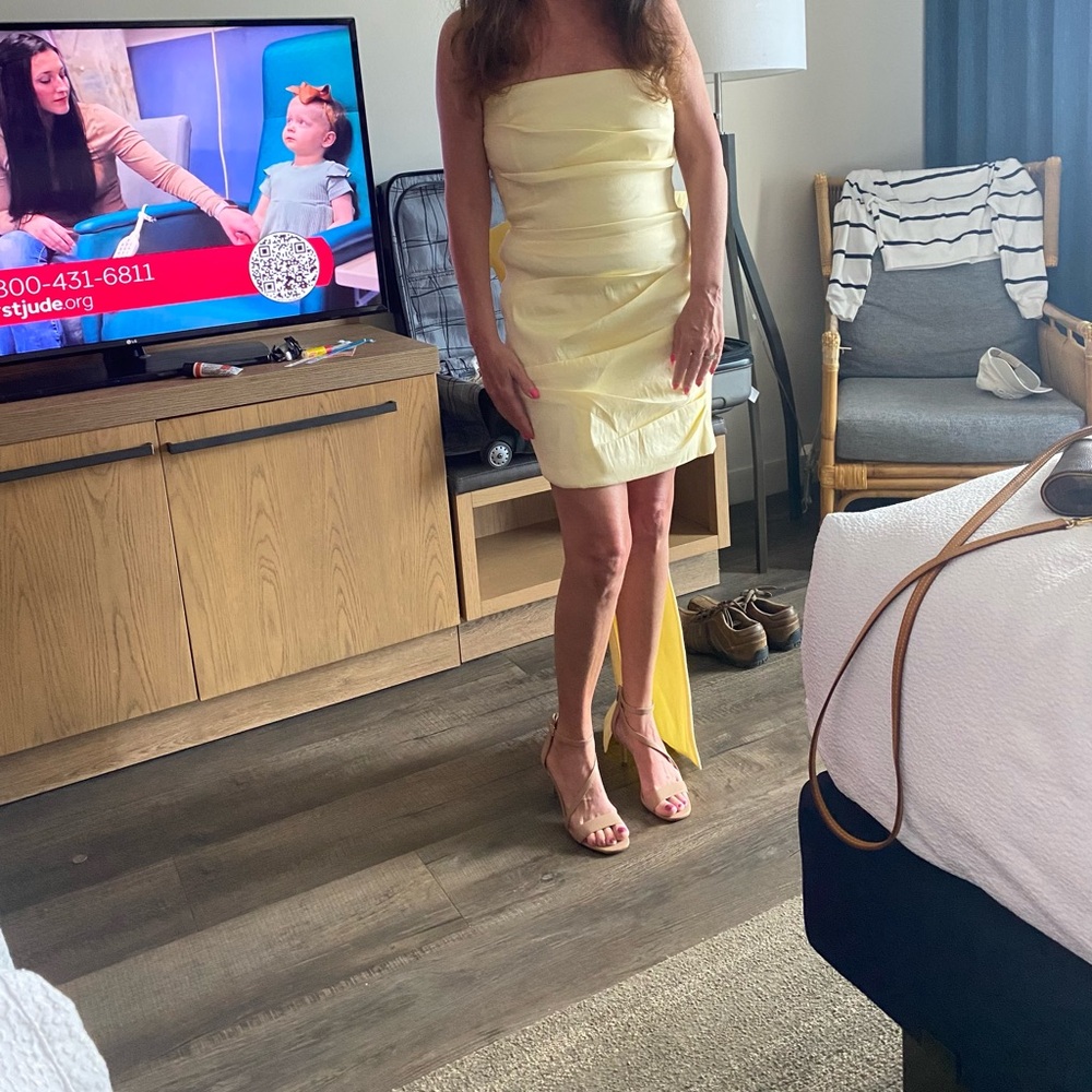 Strapless Yellow Satin Mini Dress